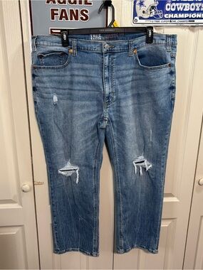True Nation Men's Distressed Blue Jeans - Casual Straight Fit
